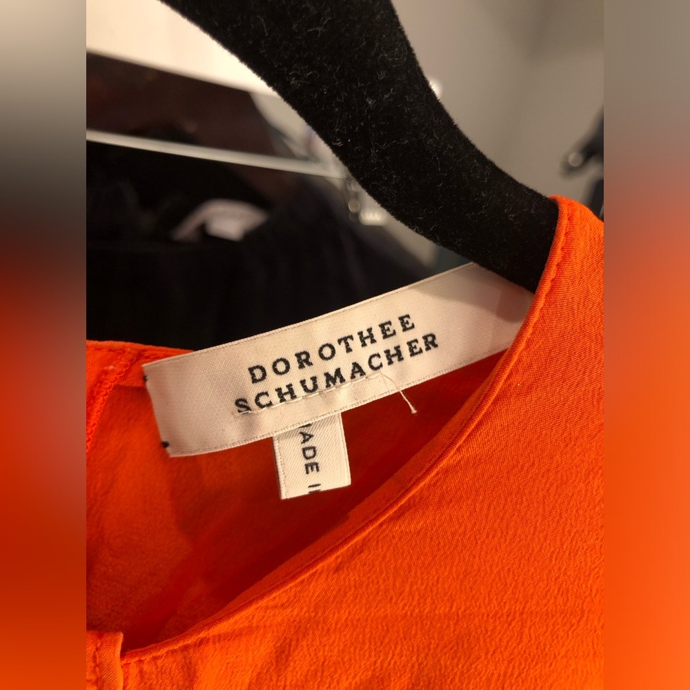 DOROTHEE SCHUMACHER Women’s Midi Silk Orange Dress With Waist Straps (XS, US 2) - Picture 3 of 12